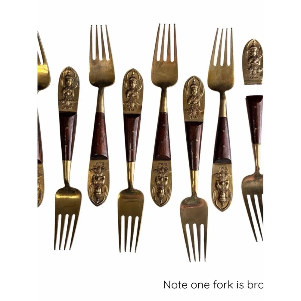 Vintage V. Thailand Jewelry & Bronze Factory Siam Bronze Flatware Set w/ Case